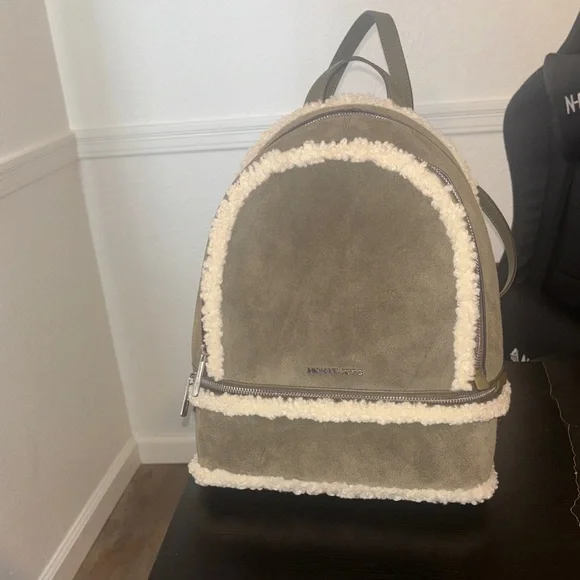 Michael Kors Olive Shearling-Trim Backpack - Picture 2 of 6